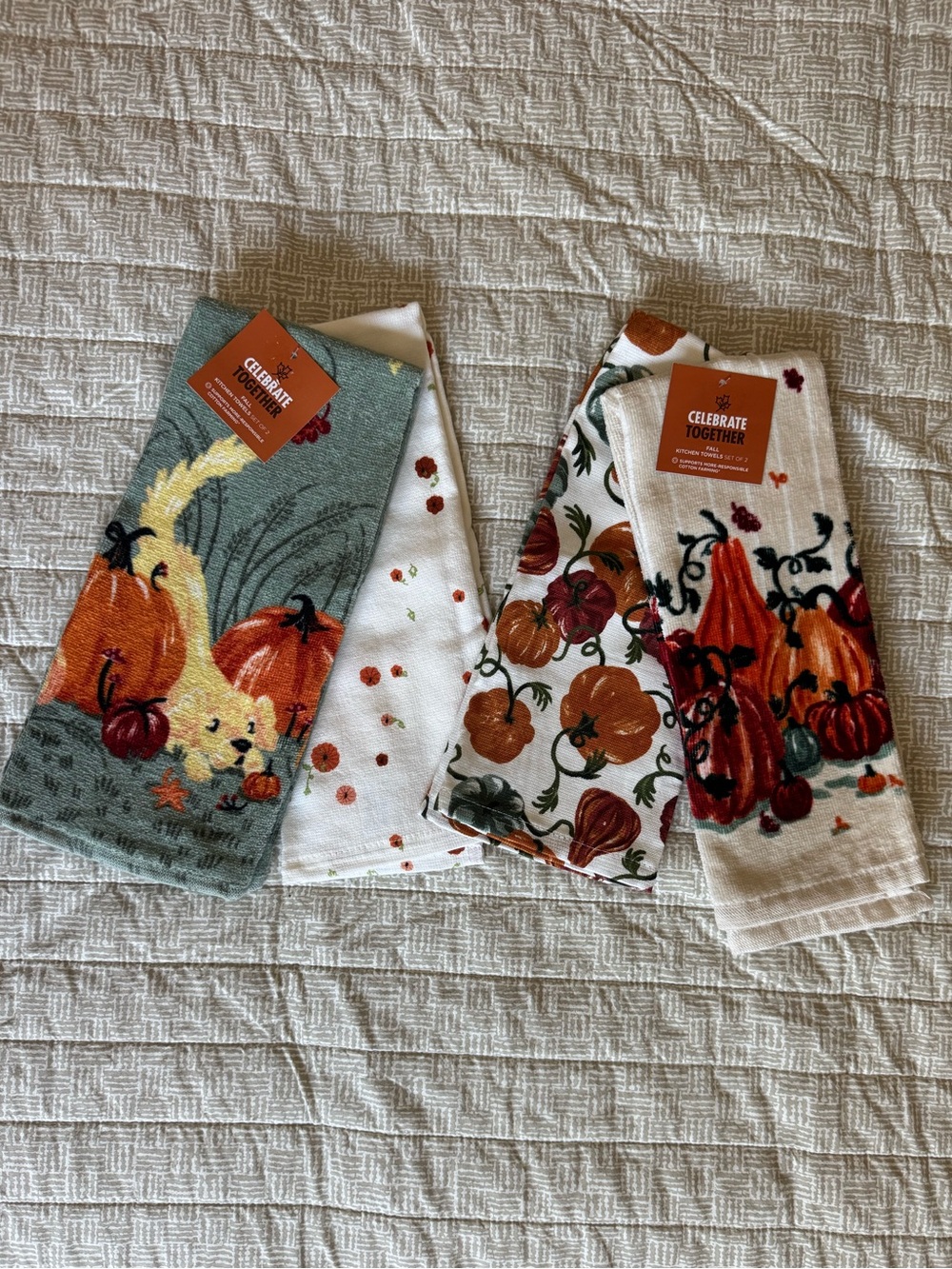 Autumn Pumpkin Kitchen Towels - Two Sets
